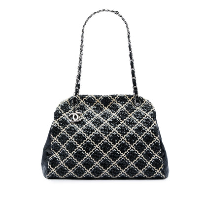Chanel Tweed Woven Crinkled Patent Just Mademoiselle Bowler Bag