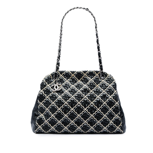Chanel Tweed Woven Crinkled Patent Just Mademoiselle Bowler Bag
