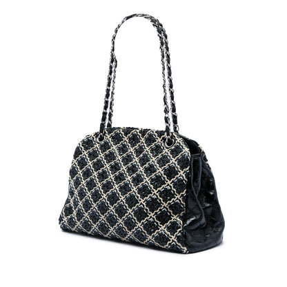 Chanel Tweed Woven Crinkled Patent Just Mademoiselle Bowler Bag