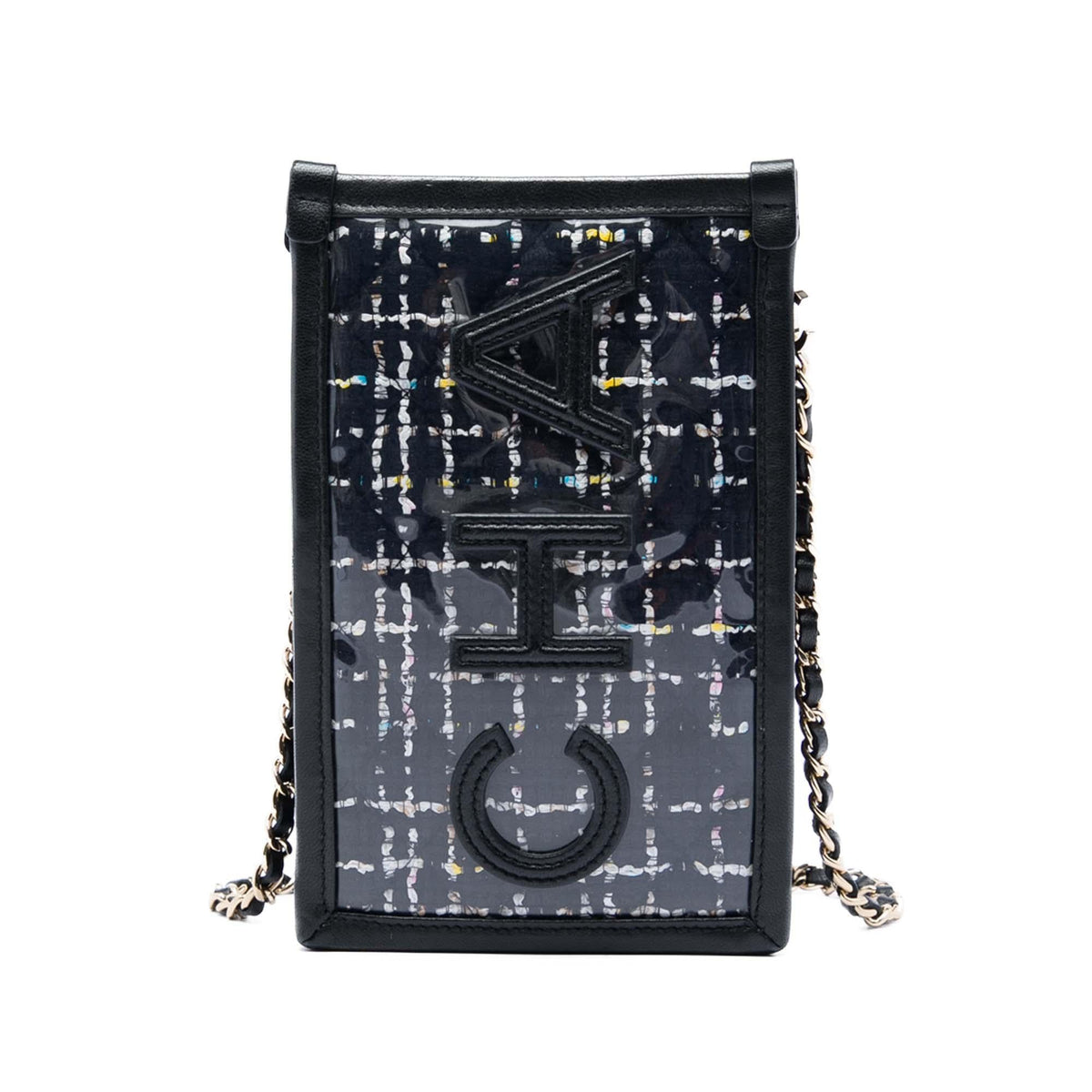 Chanel Tweed and PVC Phone Pouch with Chain