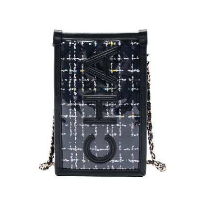 Chanel Tweed and PVC Phone Pouch with Chain