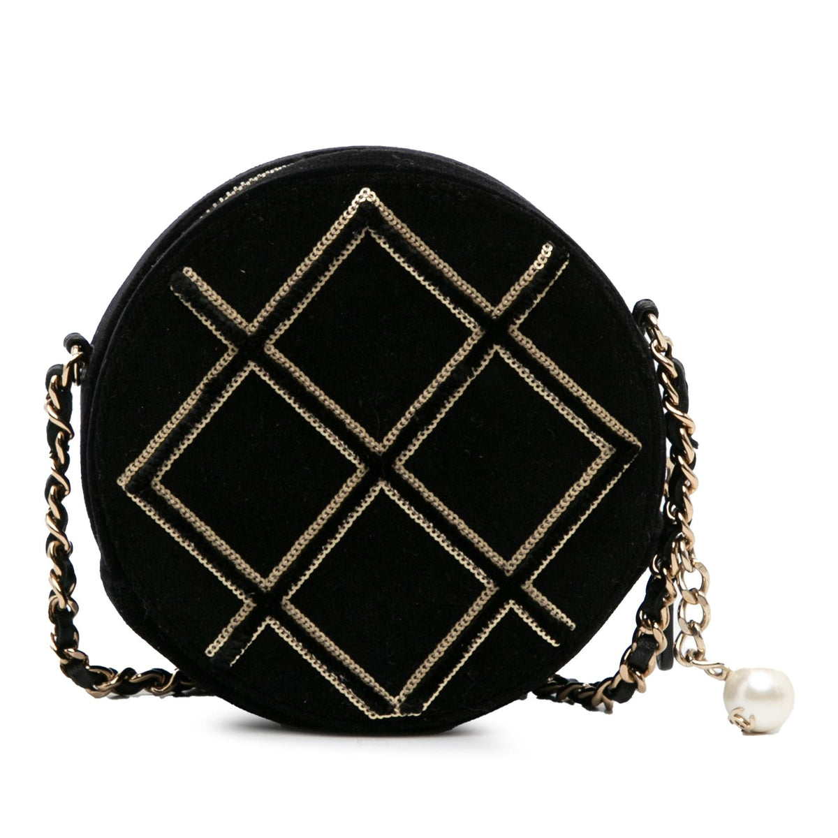 Chanel Velvet Pearl Sequin Round Crossbody
